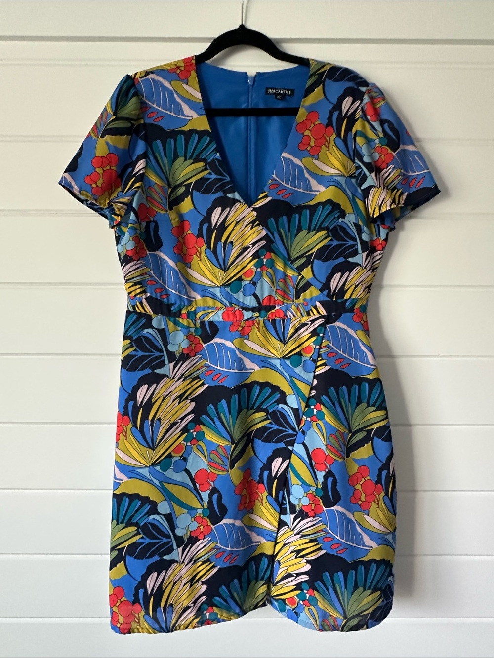 J. Crew Blue Multi Tropical Print V-Neck Dress